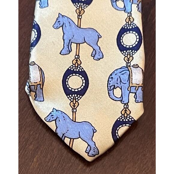 Faberge Gold Blue Hand Made 100% Silk Made In China Elephant Pony Print - Picture 6 of 9